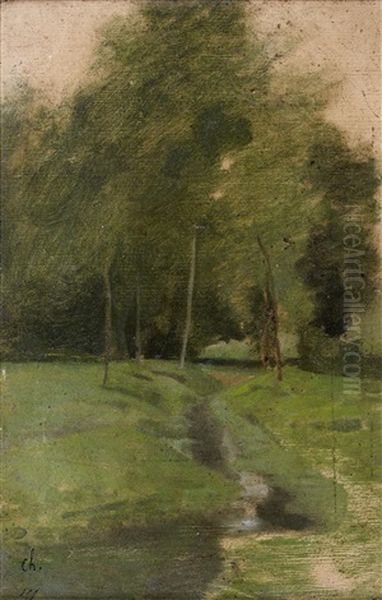 Pres [de] Montchauvet, Chemin Allant Au Moulin (study) (retouched By Corot) Oil Painting by Antoine Chintreuil