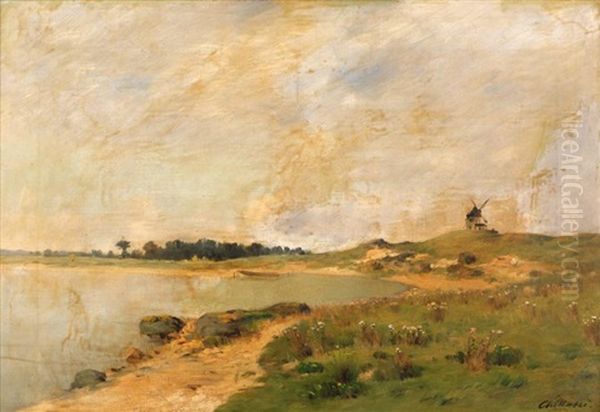 Paysage A La Riviere Et Au Moulin A Vent Oil Painting by Anton Chittussi