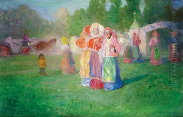 Paysannes Russes Oil Painting by Pavel Dmitrievitch Chmarov