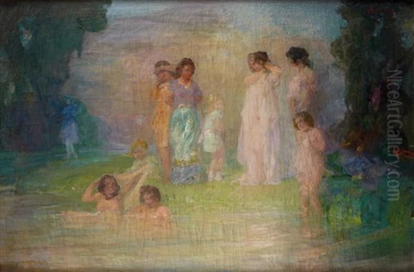 Au Bord De L'eau Oil Painting by Pavel Dmitrievitch Chmarov