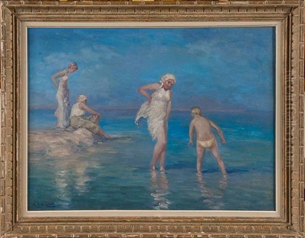 Les Baigneurs En Bord De Mer Oil Painting by Pavel Dmitrievitch Chmarov