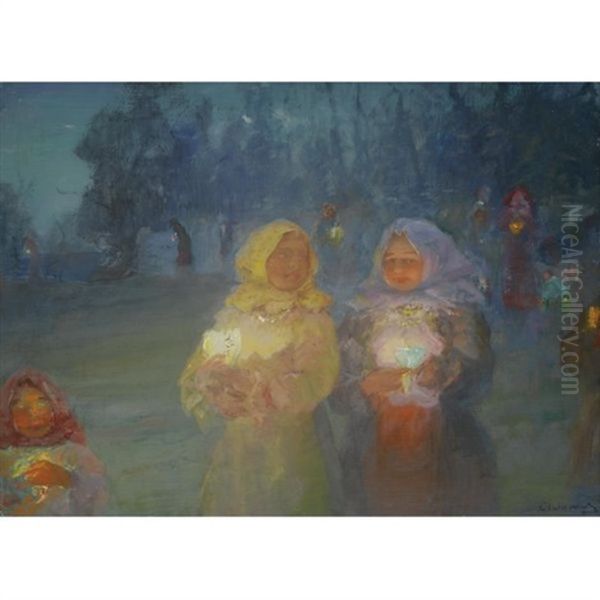 Returning From Church Oil Painting by Pavel Dmitrievitch Chmarov