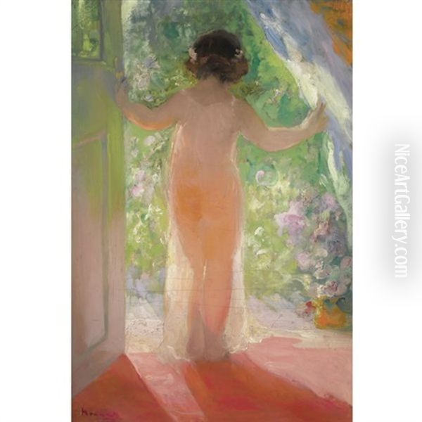 Young Girl In A Doorway Oil Painting by Pavel Dmitrievitch Chmarov