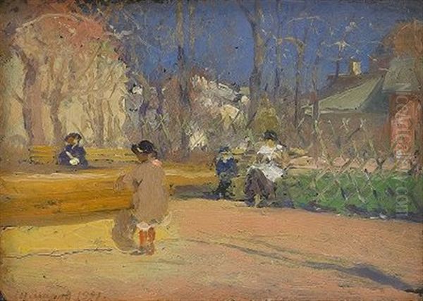 Watching The Children Oil Painting by Pavel Dmitrievitch Chmarov