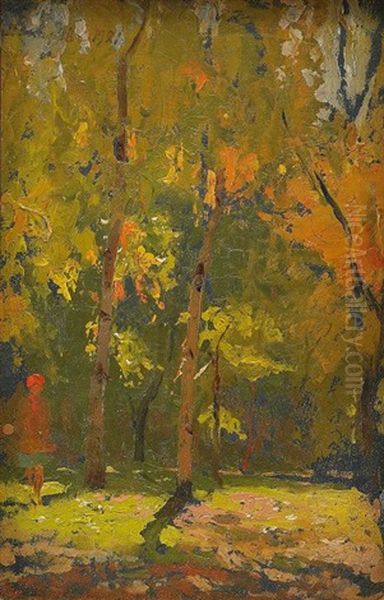 Girl In The Wood Oil Painting by Pavel Dmitrievitch Chmarov