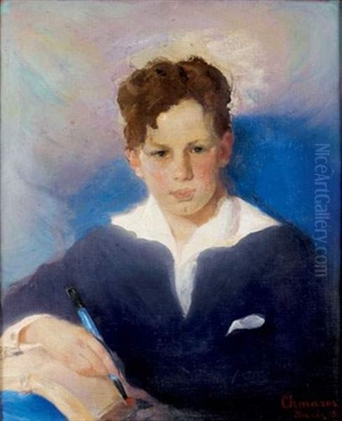 Portrait De Jeune Garcon Oil Painting by Pavel Dmitrievitch Chmarov