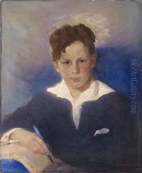 Portrait Of A Boy Oil Painting by Pavel Dmitrievitch Chmarov