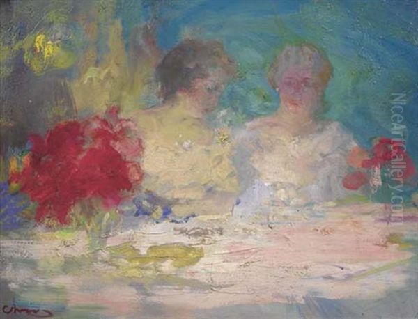 Junge Damen Im Cafe Oil Painting by Pavel Dmitrievitch Chmarov