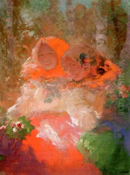 Paysannes Aux Fleurs Oil Painting by Pavel Dmitrievitch Chmarov