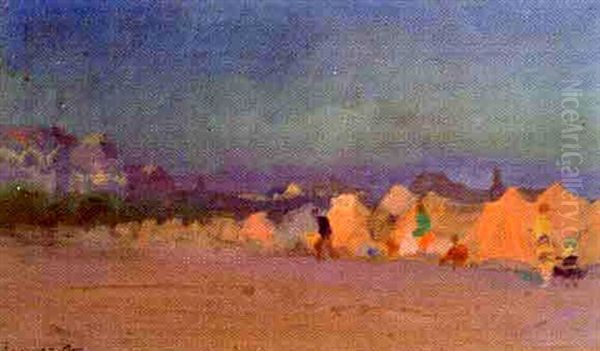 Les Tentes Roses Sur La Plage Oil Painting by Pavel Dmitrievitch Chmarov