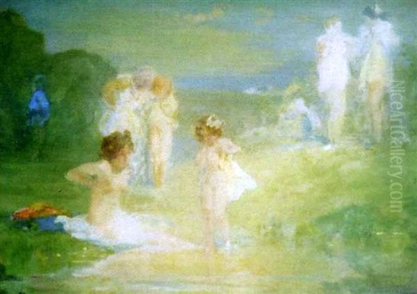 Enfants Au Bain Oil Painting by Pavel Dmitrievitch Chmarov