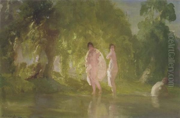 Bathing In A Forest Glade Oil Painting by Pavel Dmitrievitch Chmarov
