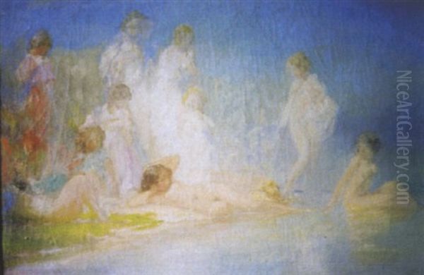 Dix Baigneuses Avec Un Chien Oil Painting by Pavel Dmitrievitch Chmarov