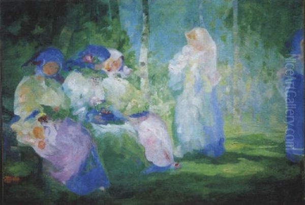 Cinq Femmes Avec Un Bebe Oil Painting by Pavel Dmitrievitch Chmarov