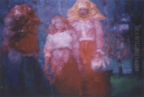 Trois Paysannes Avec Un Bebe Oil Painting by Pavel Dmitrievitch Chmarov