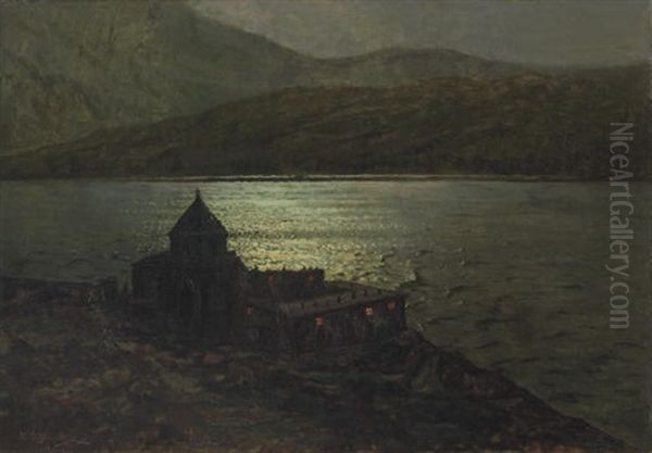 Sevananvank Monastery On Lake Sevan Oil Painting by Ivan Fedorovich Choultse