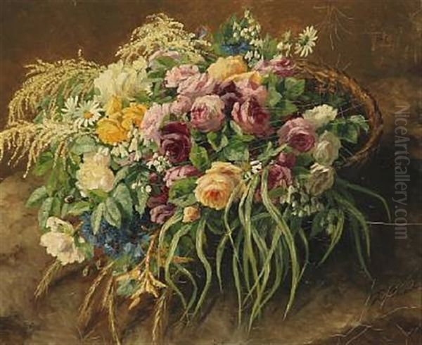 Flowers In A Basket Oil Painting by Anthonie Eleonore (Anthonore) Christensen