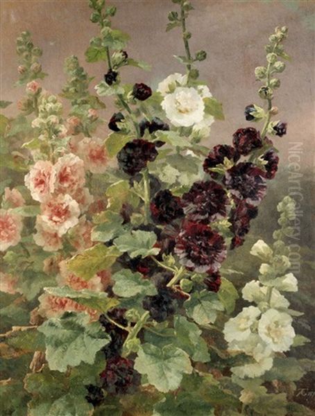 Holly Hocks Oil Painting by Anthonie Eleonore (Anthonore) Christensen