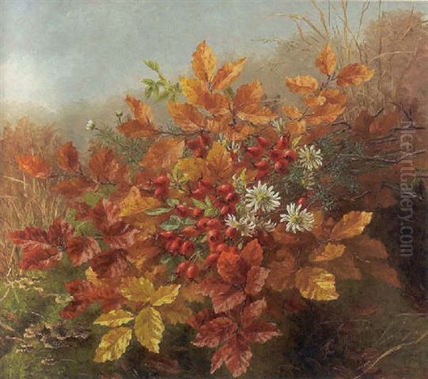 Parti Fra Skovbryn Med Opstillede Bogblade Vildroser Og Margueriter Oil Painting by Anthonie, Anthonore Christensen