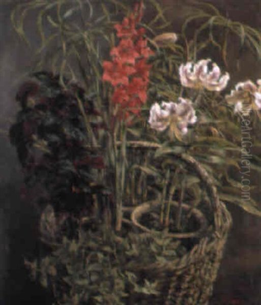 Blomster I En Kurv Oil Painting by Anthonie Eleonore (Anthonore) Christensen