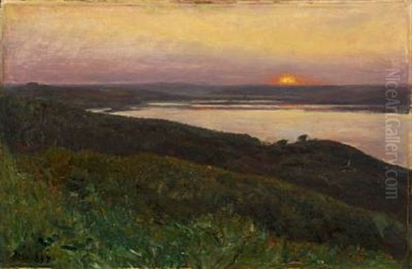 View From Munkebjerg Over Vejle Fjord Oil Painting by Godfred B.W. Christensen