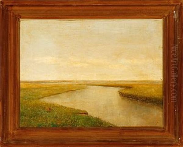 Scene From Karup Stream, Denmark (study) Oil Painting by Godfred Christensen