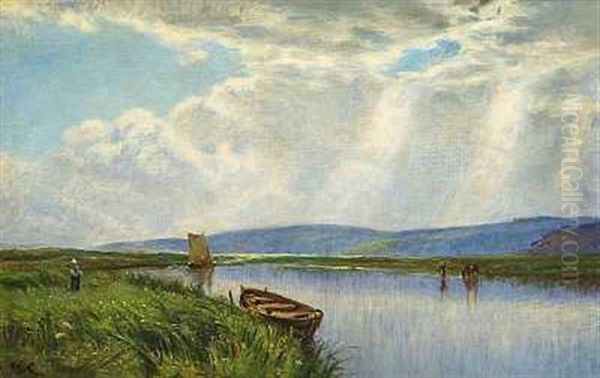 Sommerlandskab Med Alob Oil Painting by Godfred B.W. Christensen