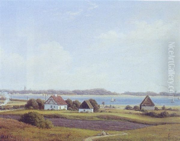 Parti Fra Vedby(?)...over Mod Amager Oil Painting by Godfred Christensen