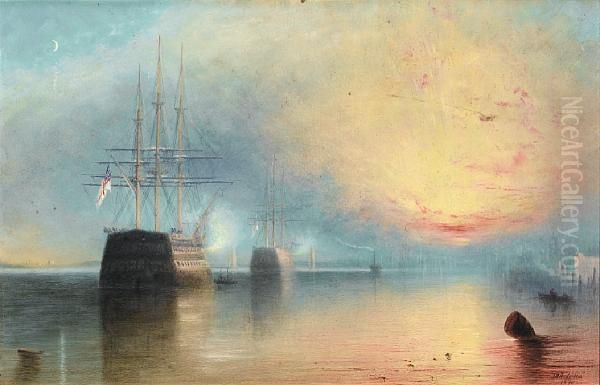 The 'wooden Walls Of Old England' At Sunset Oil Painting by Karl J. Anderson