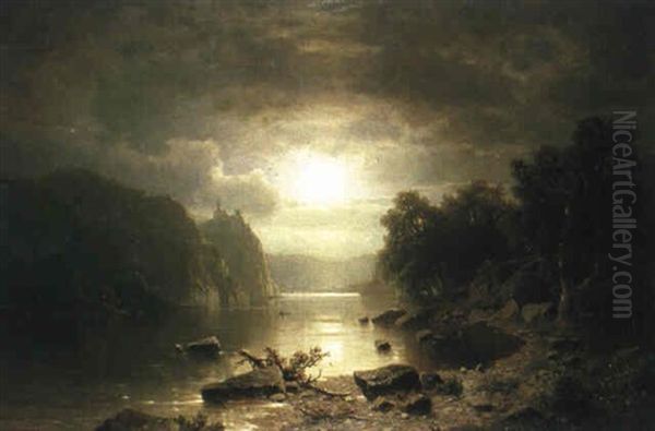 Flusslandschaft Im Mondlicht Oil Painting by Adolf Chwala