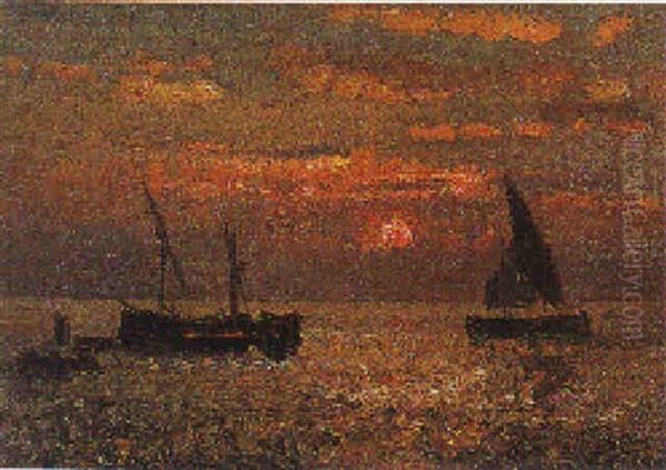 Barchette In Porto Oil Painting by Beppe Ciardi