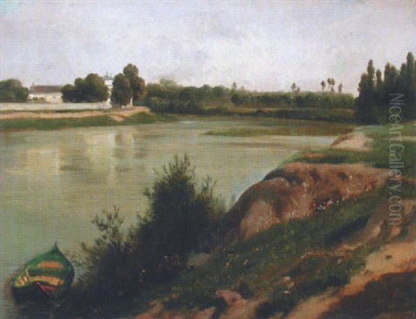 Barque A La Riviere Oil Painting by Eugene Ciceri