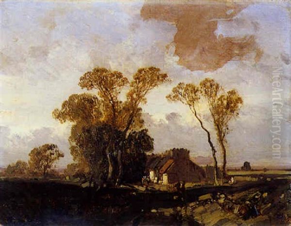 Chaumieres Sur Les Arbres, Baie Du Mont-saint-michel Oil Painting by Eugene Ciceri