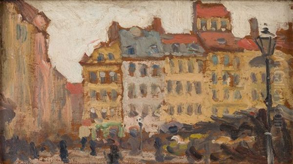 The Old Town In Warsaw ('the Old Town') Oil Painting by Tadeusz Cieslewski