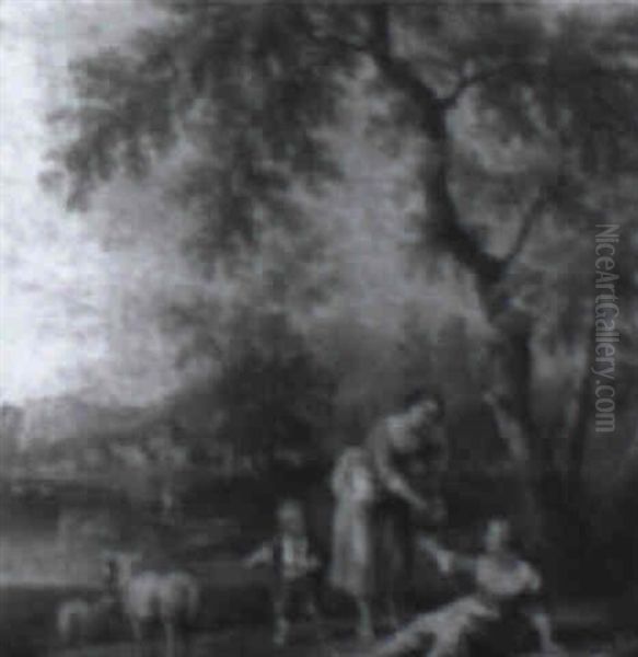 Shepherdesses In A Landscape Oil Painting by Giovanni Battista Cimaroli