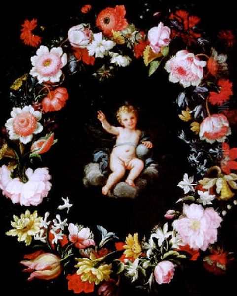 Jesusknabe Im Blumenkranz Oil Painting by Pier Francesco Cittadini