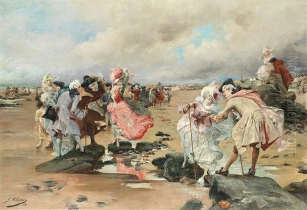 Un Dimanche En Bord De Mer Oil Painting by Georges Jules Victor Clairin