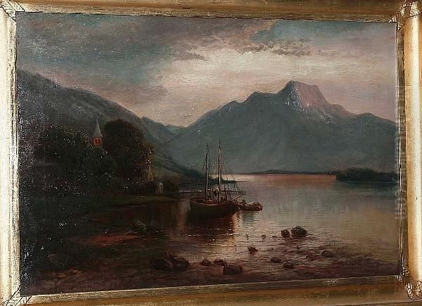 A Mountain Lake Scene Oil Painting by Tom Anderton
