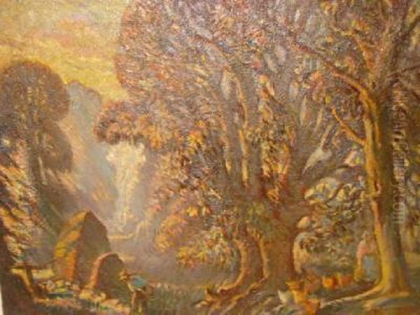 Woodland Scene With Figures And Chickens Oil Painting by Tom Anderton