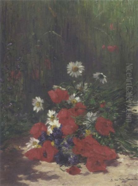 A Bunch Of Daisies, Poppies And Cornflowers Before A Meadow Oil Painting by Eugene Claude