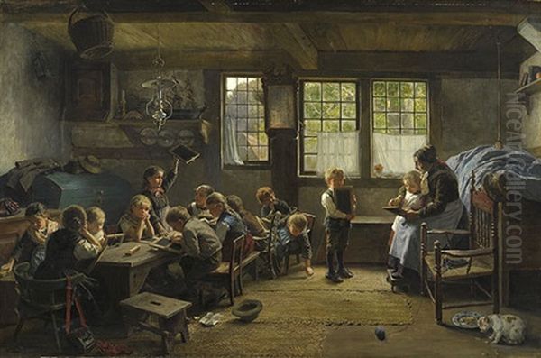 Die Dorfschule Oil Painting by Wilhelm Ludwig Heinrich Claudius