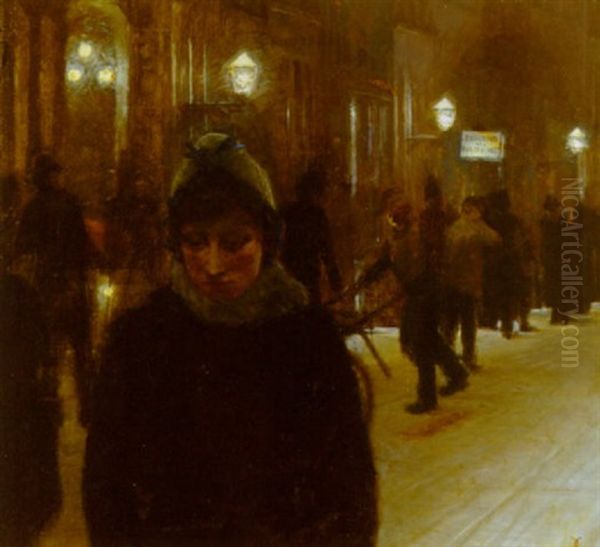 Gadeparti Med Figurer I Gadelys Oil Painting by Christian Valdemar Clausen