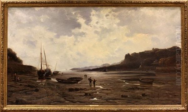 Fishing Boats At Low Tide Oil Painting by Marie Joseph Leon Clavel