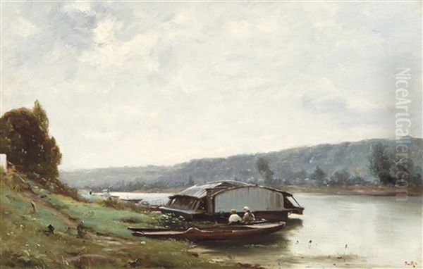 Bords De La Seine Environs De Paris Oil Painting by Marie Joseph Leon Clavel