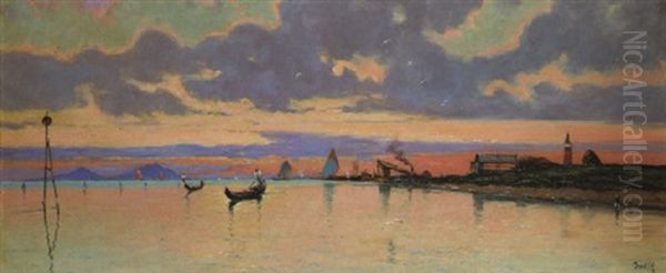 Sur La Lagune, Les Monts De Padoue, Le Soir Oil Painting by Marie Joseph Leon Clavel