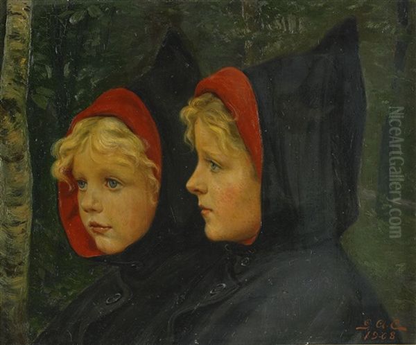 Tvillingsystrar Oil Painting by Gustav Adolf Clemens