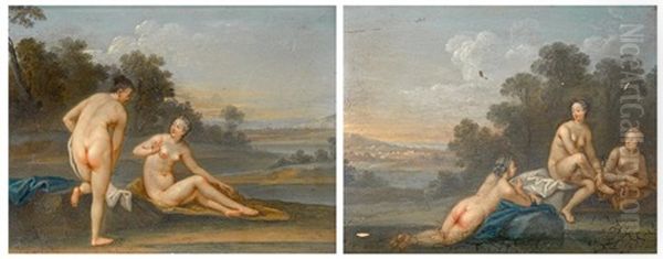 Baigneuses Au Bord D'une Riviere (pair) Oil Painting by Jacques Sebastien Le Clerc