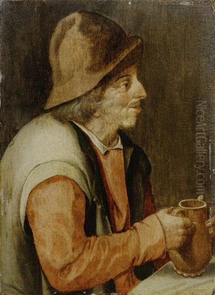 A Peasant Holding A Tankard Oil Painting by Marten van Cleve the Elder