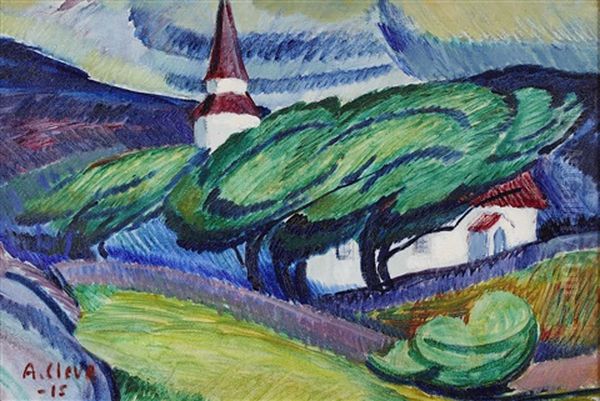 Boljande Landskap Oil Painting by Agnes Cleve
