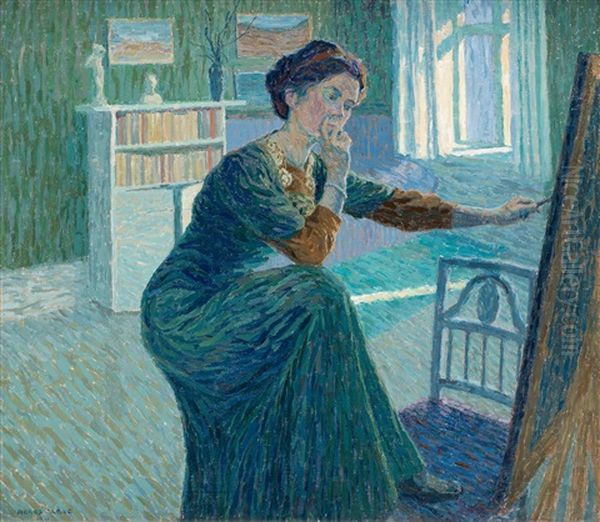 Kvinna Vid Staffli (sjalvportratt Vid Staffliet) Oil Painting by Agnes Cleve